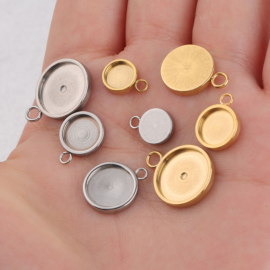 5Pcs 6-12MM Silver Gold Tone Stainless Steel Thick Round Pendant Charm Bezel DIY Supplies Findings 1411220 - Click Image to Close